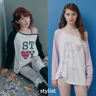STYLIST - Mila Amour เสื้อปาดไหล่แขนยาวผ้ายืด Patchwork ลายสก็อต ลิงก์1