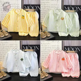 MooDeng Baby ชุดนอนน่ารักๆ แฟชั่นสำหรับเด็กหญิง เด็กชาย ลายสก็อด ขายาว สีสวย ผ้านุ่ม เบา ใส่สบาย เด็กๆชอบ พร้อมส่งจากไทย