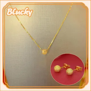 สร้อยคอสไตล์อิตาลี ชุบทอง (18K) พร้อมกล่องลูกปัดนำโชค และต่างหูทรงลูกบอลทำจากหนังกลับ สำหรับผู้หญิง เหมาะเป็นของขวัญ รองรับการเก็บเงินปลายทาง