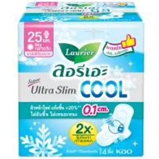 ลอรีเอะผ้าอนามัยซูเปอร์อัลตร้าสลิมคูลแบบมีปีก 25ซม. 14ชิ้น Laurier Super Ultra Slim Cool Sanitary Napkin Day 25cm. 14pcs. (8851818557673)
