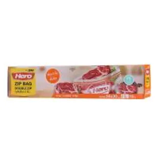 ฮีโร่ถุงซิปล็อก2ชั้นถนอมอาหารขนาดไซด์L 26X30ซม. แพค 15ชิ้น Hero Double Zip Bag Size L 26X30cm. Pack 15pcs. (8858773972824)