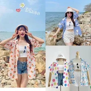 🇹🇭มีส่งด่วน🇹🇭 เสื้อฮาวาย เสื้อสงกรานต์ พิมพ์ลาย