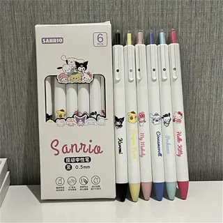 LVYIMAO LVYIMAOSanrio Cute Retractable Gel Pens for Students ซานริโอ 6 ชิ้นปากกาเจลเฮลโลคิตตี้ปากกาสอบนักเรียนแห้ง