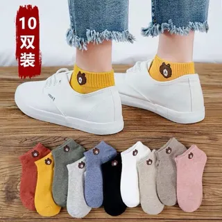 🧦ถุงเท้าข้อสั้นผู้หญิง ลายหมี เลือกสีได้ สั่ง 10 คู่แถมถุงหมี พร้อมส่ง#A007