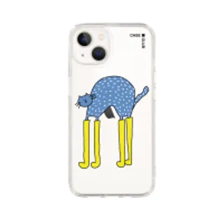 iPhone 13 Clear Case Blue Cat with Yellow Boots (88528791047838852879450378)