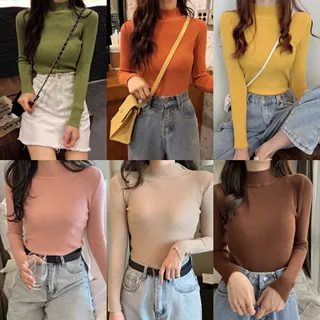 พร้อมส่ง🚚 เสื้อแขนยาวผู้หญิง เสื้อผ้าแฟชั่นผู้หญิง เสื้อคอเต่าสีพื้น แขนยาวผ้าไหมพรม ผ้านิ่มใส่สบาย