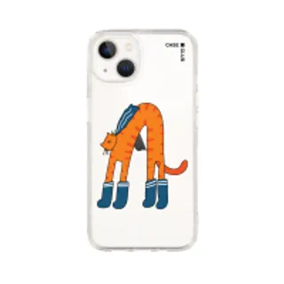 iPhone 13 Clear Case Orange Cat with Blue Sock (88528791047838852879446609)
