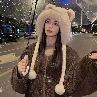 หมวกฤดูใบไม้ร่วงและฤดูหนาวน่ารักฤดูหนาวผ้าพันคอหูสุนัขจิ้งจอกหนาแบบบูรณาการผ้าพันคอ Topi Pelindung Telinga ผ้ากำมะหยี่อุ่นสำหรับฤดูหนาว