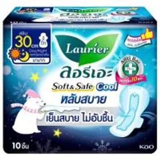 ลอรีเอะซอฟท์แอนด์เซฟไนท์คูล 30ซม. 10ชิ้น Laurier Soft and Safe Night Slim Cool 30cm. 10pcs. (8851818100862)