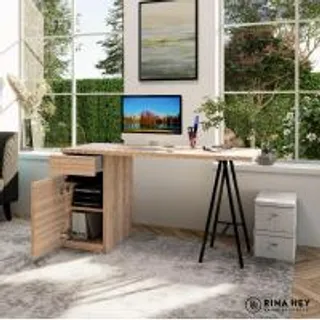 Rina Hey โต๊ะทำงานพร้อมที่ชาร์จUSB+ปลั๊กไฟ OWEN-B PLUS สี ไม้ธรรมชาติ (MKP1100601)