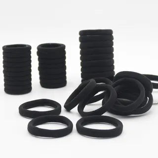 ห่วงผ้าขนหนูสีดำเรียบง่าย 4 ซม./5 ซม. ที่รัดผมยืดหยุ่นสูงแบบไร้รอยต่อสำหรับผมหางม้าผู้หญิง