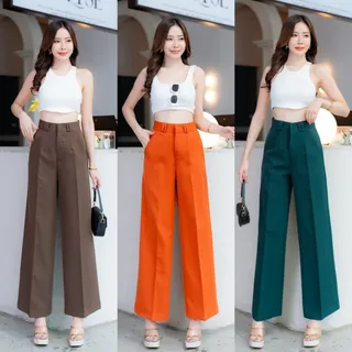 🔥🔥G94🔥🔥 กางเกงเอวสูง ขากระบอก ตะขอหน้า ซิปหน้า  ผ้าเปเป้  กางเกงใส่ทำงาน กางเกงขายาวผู้หญิง