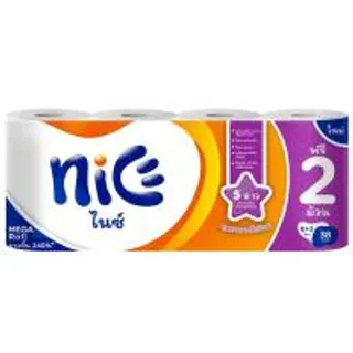 ไนซ์เมก้าโรลกระดาษชำระความหนา 2ชั้นแพค 6ม้วน Nice Mega Roll Toilet Tissue 2Ply Pack 6Roll (8859411300825)