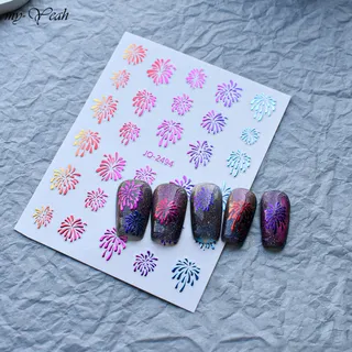 myyeah Nail Art Stickers 6 Colors Fireworks Pattern Holographic Self Adhesive Charming Nail Slider Decals DIY Nail Art Decoration