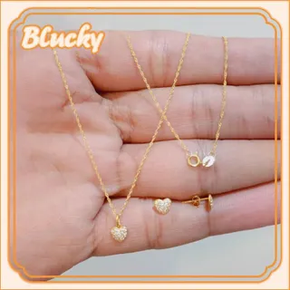 ชุดสร้อยคอและต่างหูสำหรับผู้หญิง สร้อยคอทำจากทองชุบ จากอิตาลี  รูปหัวใจประดับเซอร์คอน น้ำหนัก 0.1 กรัม เหมาะเป็นของขวัญ รองรับการเก็บเงินปลายทาง