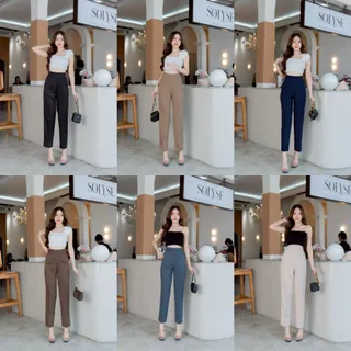 [HP] กางเกง 9 ส่วน กระบอกเล็กซิปข้าง เอวสูง ผ้าไมโคร ความยาว 37 นิ้ว (S-3XL)