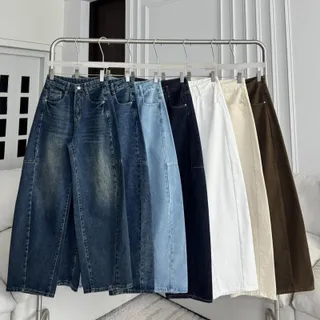 PTJ30270 Luna Barrel High-rise กางเกงยีนส์ PROMTHONG เอวสูงทรง Curved