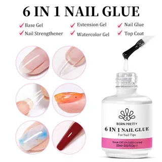 FenHuan กาวติดเล็บ Bornpretty 6 In1 เจลขัดเงาไพรเมอร์ ปราศจากการล้าง การเสริมแรง ความหนืดที่แข็งแกร่ง ติดเพชร ชั้นซีลน้ำมันติดเล็บ เหมาะสำหรับเล็บ [COD]