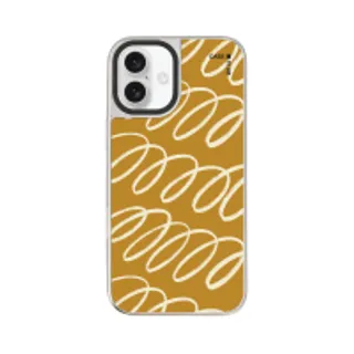iPhone 16 Plus Mirror Case MagSafe Brown & White Curvy Pattern (88528790960648852879774795)