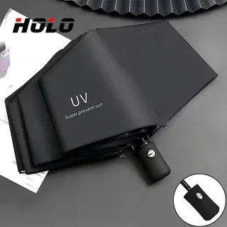 ร่มพับอัตโนมัติ อัตโนมัติ UV สำหรับวันที่แดดจัดและฝนตกคุณภาพร่ม UV เสริมโครง (8 กระดูก)