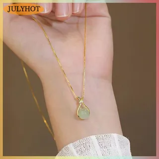 JULYHOT สร้อยคอหยกเฮติสีทอง18K ทำจากโลหะไม่เสื่อมเสียเครื่องประดับแฟชั่นสำหรับผู้หญิง