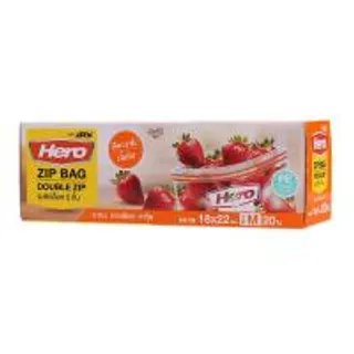 ฮีโร่ถุงซิปล็อก2ชั้นถนอมอาหารขนาดไซด์M 18X22ซม. แพค 20ใบ Hero Double Zip Bag Size M 18X22cm. Pack 20pcs. (8858773972817)