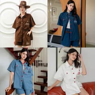 chuuchop(C8320)Redvelvet denim set ชุดเซ็ทยีนส์