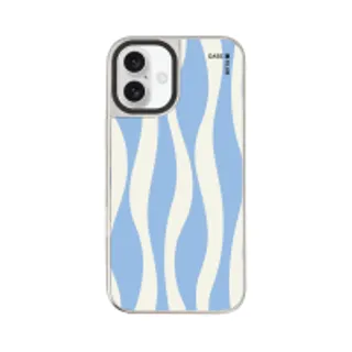 iPhone 16 Plus Mirror Case MagSafe White & Blue Wavy Pattern (88528790960648852879823998)