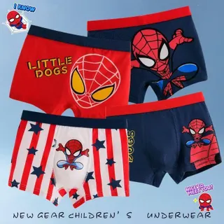 ชุดชั้นในเด็กผู้ชาย 4 แพ็ค ระบายอากาศได้ดี ใส่สบาย ลายการ์ตูนสไปเดอร์แมน กางเกงบ็อกเซอร์ สำหรับเด็กผู้ชายที่มีอายุมากกว่า 3-14 ปี