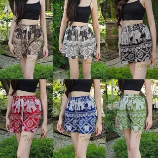 COM005 TARA Pants กางเกงช้าง ขาสั้น เอวยางยืด มีสายรูดใช้งานได้จริง ผ้าไหมอิตาลี ไม่ขาดง่าย ใส่สบาย ลายช้างไม่กลับหัว