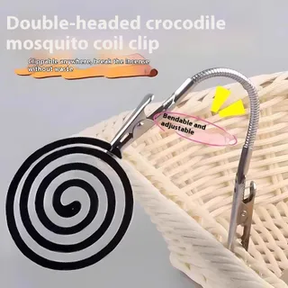 KS คุณภาพสูง ที่หนีบยากันยุง ที่หนีบบยากันยุง ลวดหนีบอนเนกประสงค์ สีเงิน ทันสมัย สวยงาม พร้อมส่ง คลิปหนีบปากจระเข้ คลิปจระเข้18ซม 2หัว + ที่วางยาจุดกันยุง 360°ปรับมุมได้