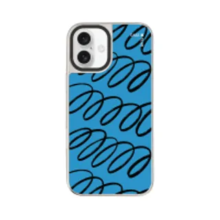 iPhone 16 Plus Mirror Case MagSafe Blue & Black Curvy Pattern (88528790960648852879772913)