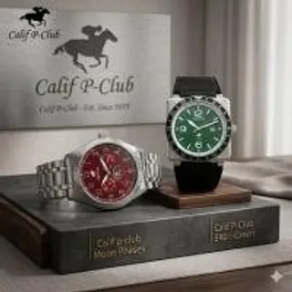 Calif P-Club นาฬิกาข้อมือ เซตคู่ SV-RD BR01-Green (334425-741898010)