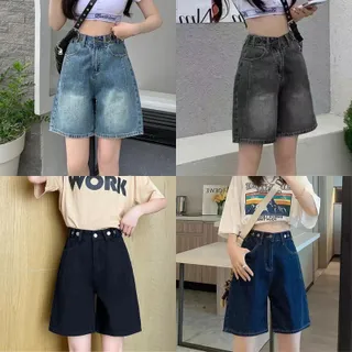กางเกงยีนส์สามส่วน SIZE S-14XL เอวสม็อคปรับกระดุม