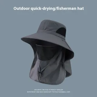 KOETSU [ปีกกว้างและป้องกันรังสียูวี] Topi Memancing ผู้ชาย  หมวกบังแดดฤดูร้อนกลางแจ้ง  Topi Bucket คลุมใบหน้าระบายอากาศ