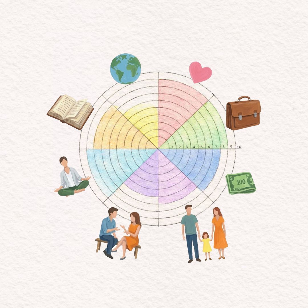 ตอนนี้เราพอใจกับชีวิตที่เป็นอยู่หรือยัง? เริ่มต้นปีด้วยการกลับมาทบทวนตัวเอง ผ่านเครื่องมือ Wheel of Life (วงล้อชีวิต) เพื่อให้มองเห็นคุณค่าที่ยึดถือ จุดแข็งที่มีอยู่ จุดอ่อนที่อยากปรับปรุง เพื่อตั้งเป้าหมายที่ทำได้จริง และก้าวไปสู่ชีวิตที่วาดฝันไว้