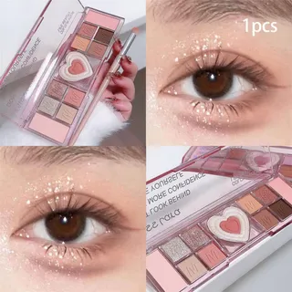 JIANGZHIB 【ซื้อ 1 แถม 1 】พาเลทอายแชโดว์ 12 สี ไฮไลท์ ไหม บลัชออน อเนกประสงค์ สีชมพู สไตล์เกาหลี แต่งตาหวาน พาเลทแต่งหน้า อายแชโดว์