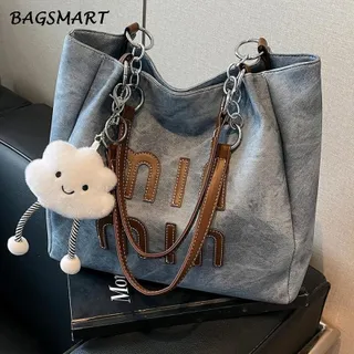 BAGSMART ตองแฟชั่น กระเป๋าสะพายไหล่กระเป๋าถือแบบพกพาความจุขนาดใหญ่กระเป๋าโท้ทปักลายตัวอักษรแบบลําลองสําหรับผู้หญิง
