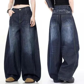 Wasup กางเกงยีนส์ผู้ชายอเมริกันย้อนยุคหลวมสบายๆคุณภาพสูงสไตล์เป็นกลางกางเกงยีนส์ scimitar ผู้ชายกางเกงยีนส์ทรงเดนิมย้อนยุคหลวม