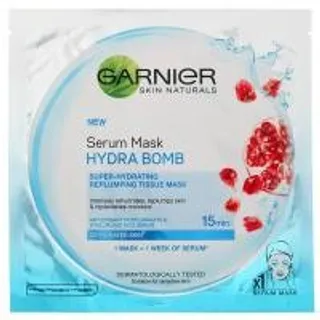 การ์นิเย่มาสก์หน้าไฮดร้าบอมซุปเปอร์ไฮเดรติ้งรีพลัมปิ้ง 28กรัม Garnier Hydra Bomb Super Hydrating Replumping Serum Facial Mask 28g. (6970175253645)