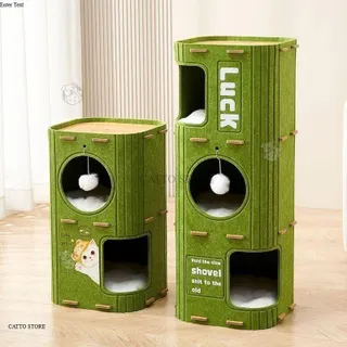 บ้านแมว คอนโดแมว 2-3 ชั้น ทรงกระบอก ดีไซน์ญี่ปุ่น  ตึกแมว มีรู ปีนเล่นได้ HY