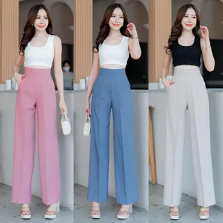 G58 กระบอกกลางเอวสูง  ซิปข้าง  ผ้าฟอร์ร่า