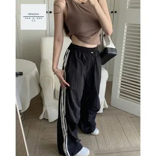 พร้อมส่งในไทย** กางเกงขายาวผ้าร่ม กางเกงคาร์โก้เอวยางยืด  K59