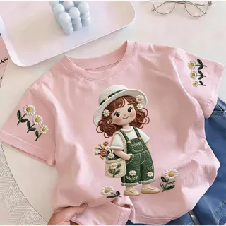(สินค้าใหม่ต้อนรับเปิดเทอม ลดครึ่งราคา)เด็กหญิงกำลังปักลวดลาย ลายพิมพ์คุณภาพสูง เหมาะสำหรับเด็กทุกสไตล์และทุกวัย ทนทาน กันคราบสกปรก เหมาะสำหรับทุกโอกาส เสื้อยืดครอปเด็ก เสื้อครอปสั้น ชุดแม่ลูก