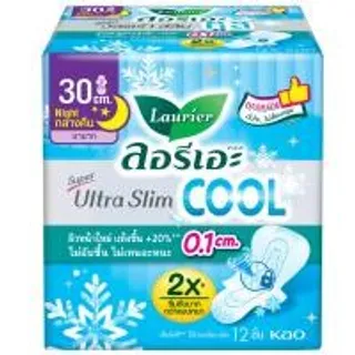 ลอรีเอะผ้าอนามัยซูเปอร์อัลตร้าสลิมคูลแบบมีปีก 30ซม. 12ชิ้น Laurier Super Ultra Slim Cool Sanitary Napkin Night 30cm. 12pcs. (8851818229594)