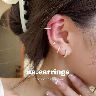 พร้อมส่ง silver925 ต่างหูแบบห่วงวิบวับแถวเดียว (ราคาต่อคู่)