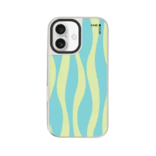 iPhone 16 Mirror Case MagSafe Green & Blue Wavy Pattern (88528799927178852879817331)