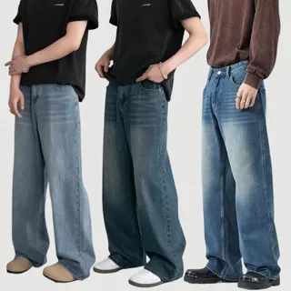 กางเกงวินเทจชาย ยีนส์ผู้ชายขากระบอก เนื้อผ้ายีนส์ล้างน้ำ ทรงหลวม วินเทจชาย กางเกงยีนขากระบอก กางเกงยีนส์ชาย Man Clothing