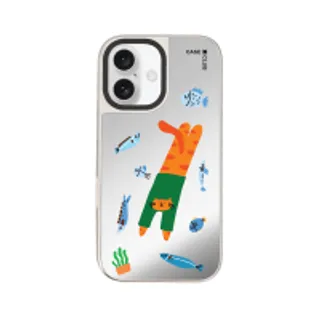 iPhone 16 Mirror Case MagSafe Orange Cat with Green Shirt (88528799927178852879444209)
