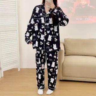 เกรดพรีเมี่ยมผ้า ชุดนอนผู้หญิง ชุดนอนแขนขายาว บิ๊กไซส์ ลายการ์ตูน พร้อมส่ง